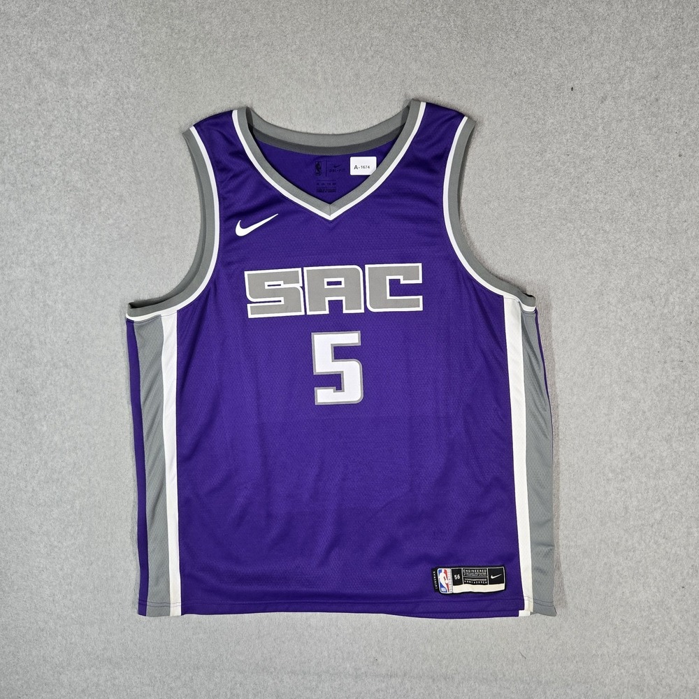 Sacramento Kings Men Jersey 56 XXL Purple Nike De'Aaron Fox 5 Team Logo Dri-Fit